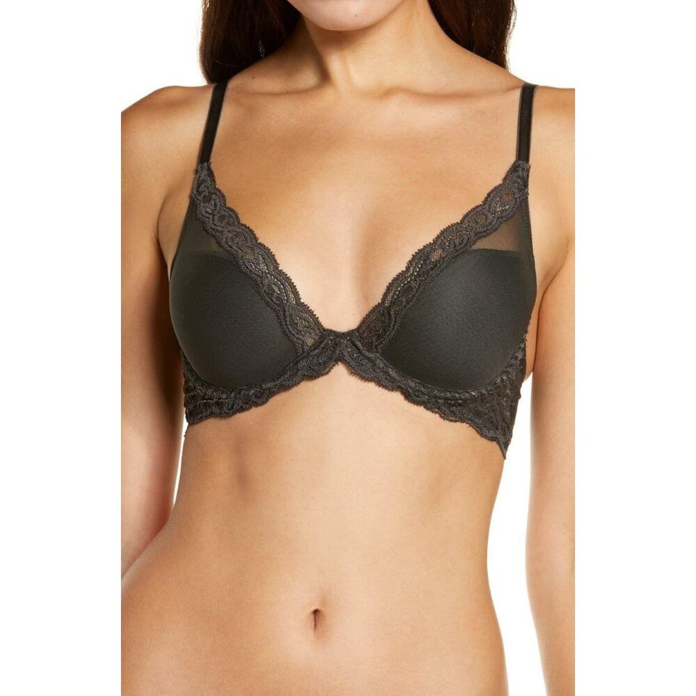 🆕 NATORI Feathers Underwire T-Shirt Plunge Bra 36DD Gray #730023